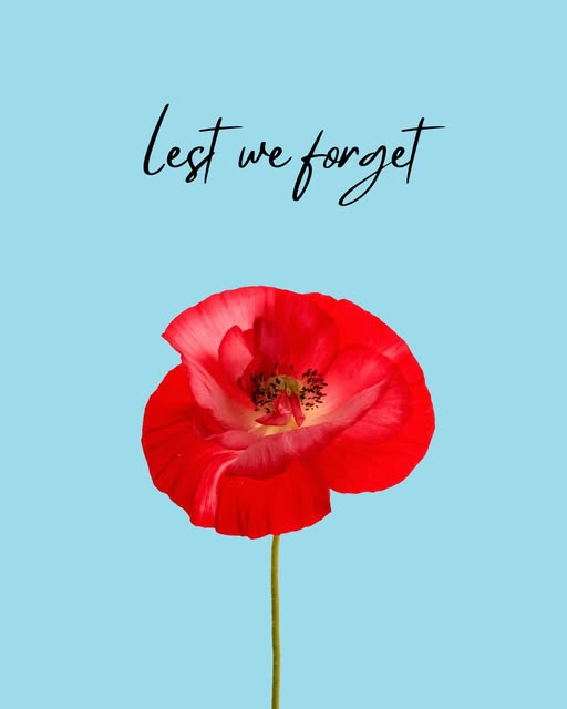 Red poppy with the words Lest we forget